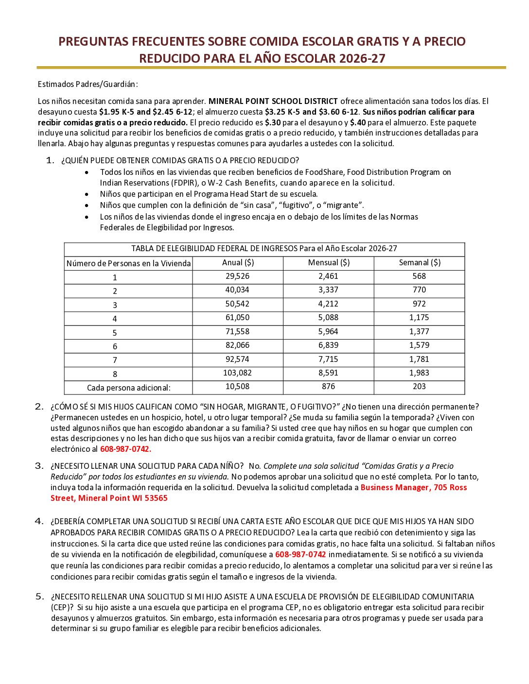 2026-27 Free and Reduced Application Spanish