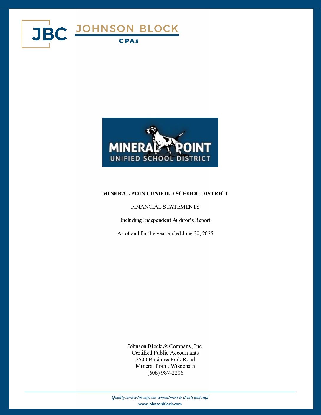Mineral Point Unified School District Financial Statements for the Year Ended June 30, 2025