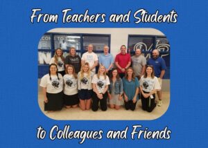 This year's retirees are pictured with some of their former students who are now also school staff members.