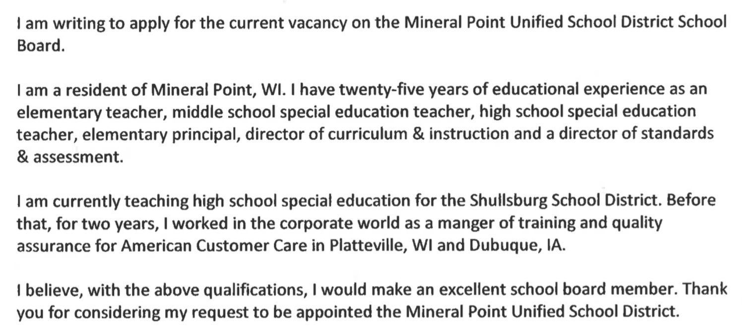 Mineral Point School District | Dahl Appointed to School Board